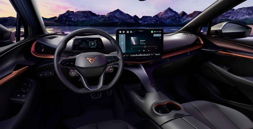 Interior delantero del Cupra Tavascan Endurance First Edition, disponible en renting