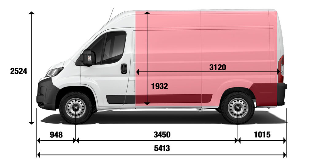 Fiat Ducato 35 L2H2 BlueHDi manual: vista exterior con las medidas de la furgoneta