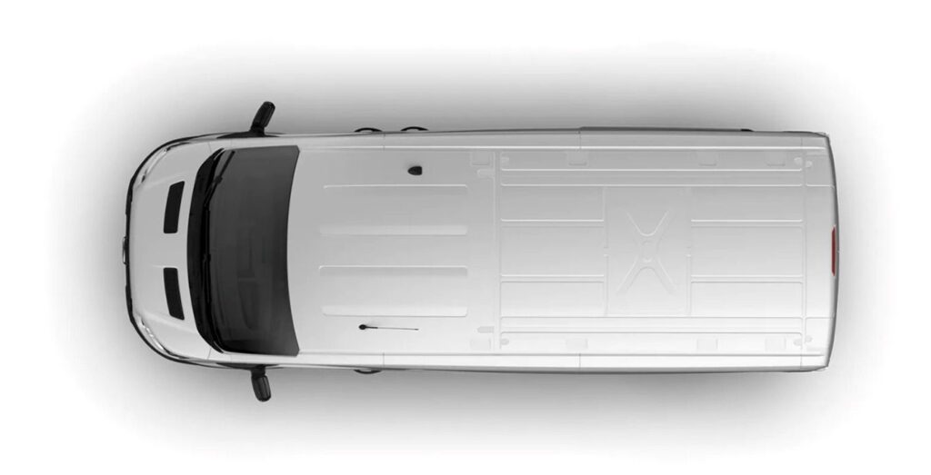 Furgoneta Ford Transit vista cenital exterior, disponible en renting en Madrid