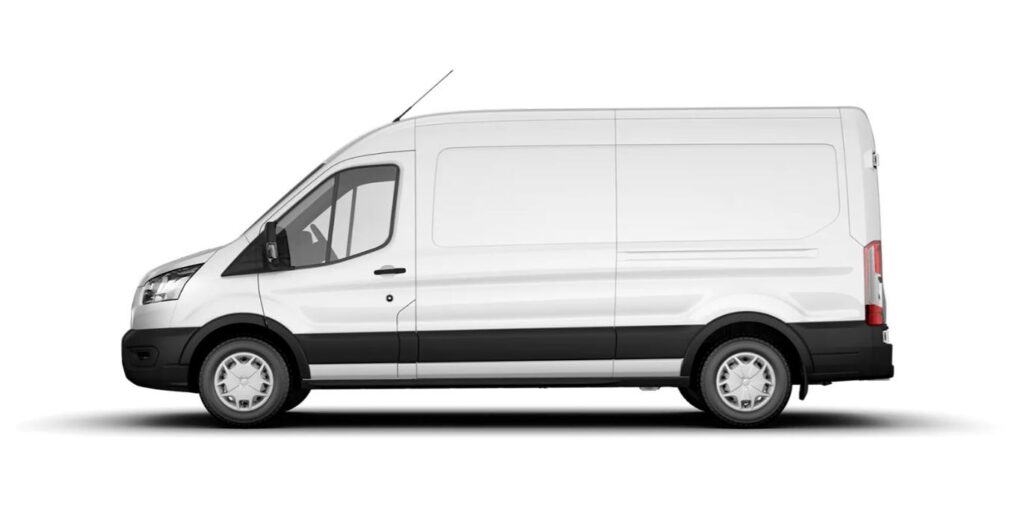 Ford Transit furgoneta blanca en renting, vista lateral exterior