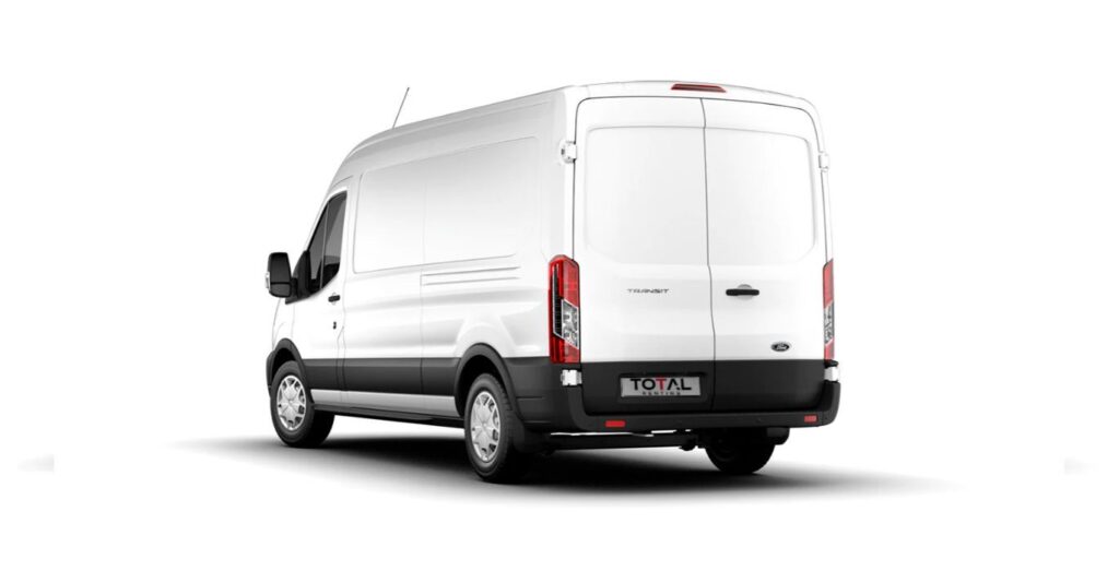 Ford Transit Van vista trasera exterior, furgoneta de renting disponible en Madrid