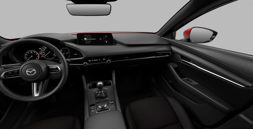 Interior delantero del Mazda 3 e-Skyactiv G MHEV Centre-Line en renting