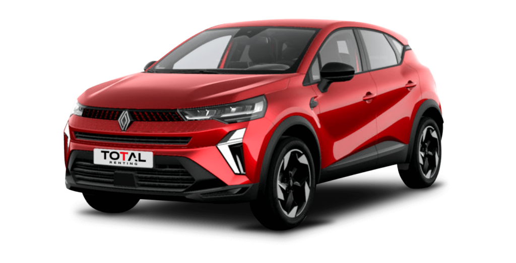 Renault Captur Techno TCE EDC MHEV en renting, vista frontal sobre fondo blanco