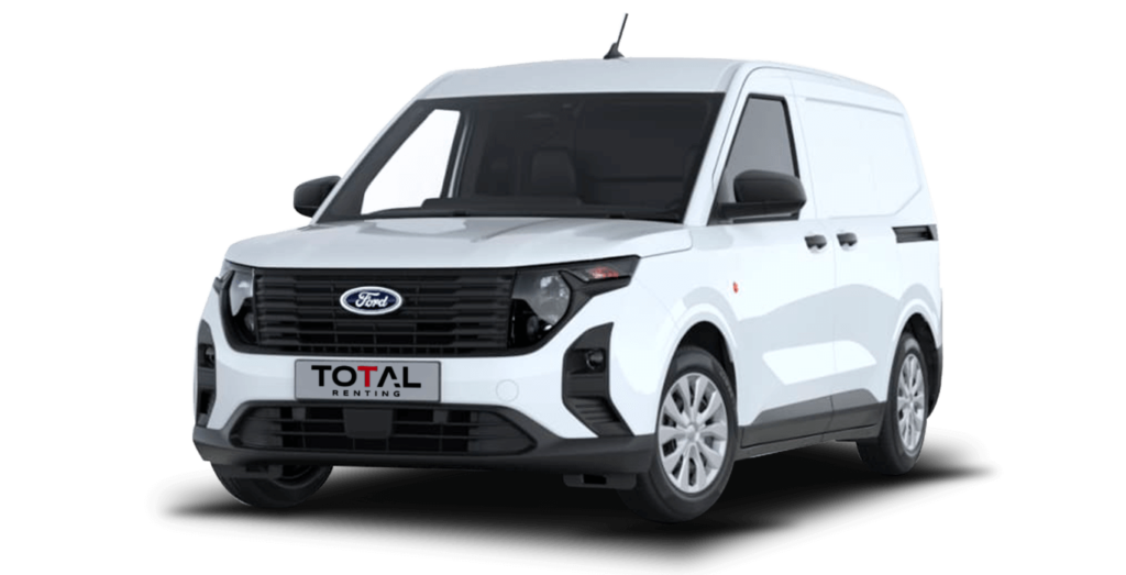 Ford Transit Courier furgoneta en renting, vista frontal sobre fondo blanco