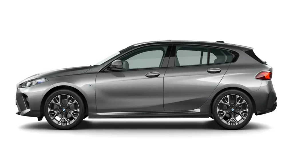 BMW Serie 1 118d visto de perfil lateral, coche en renting Madrid