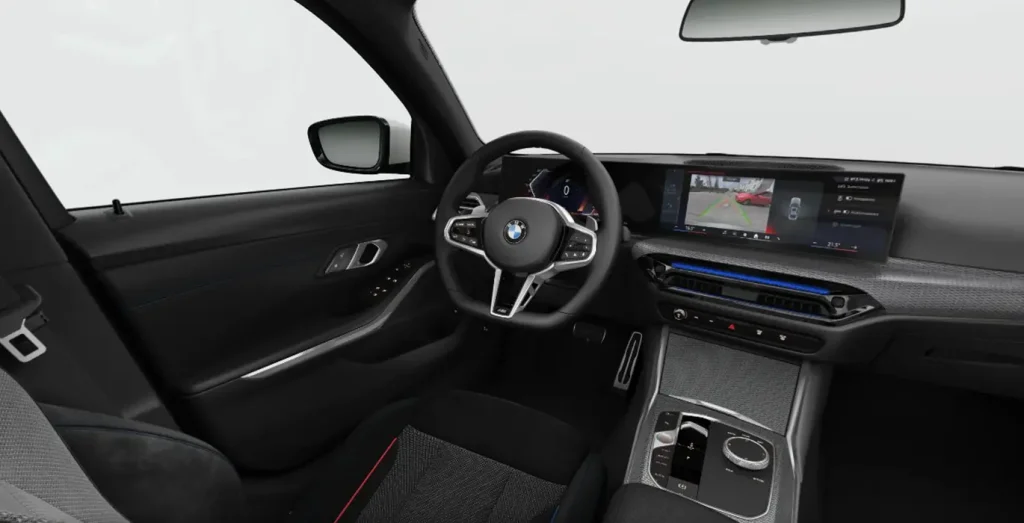 BMW Serie 3 320d, vista interior delantera del habitáculo en coche de renting