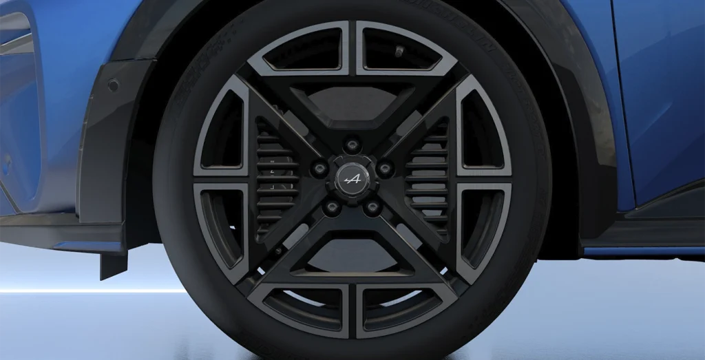 Detalle de la rueda del Alpine A290 GT Eléctrico con llantas de diseño deportivo