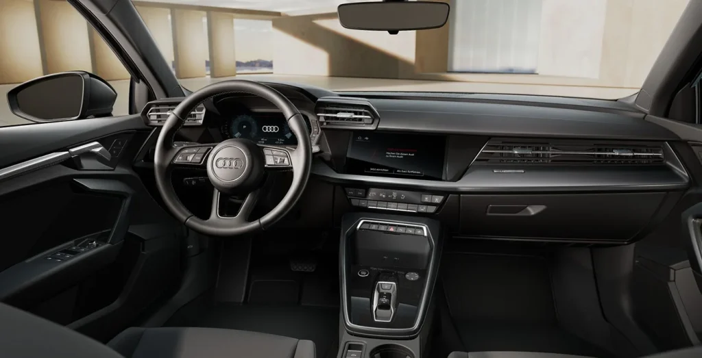 Interior delantero del Audi A3 Sportback 30 TFSI Advanced con volante deportivo
