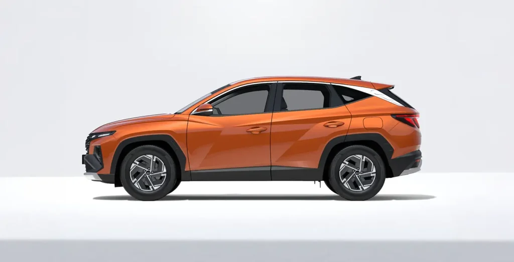 Hyundai Tucson FL 1.6T 239 CV híbrido Klass naranja vista lateral