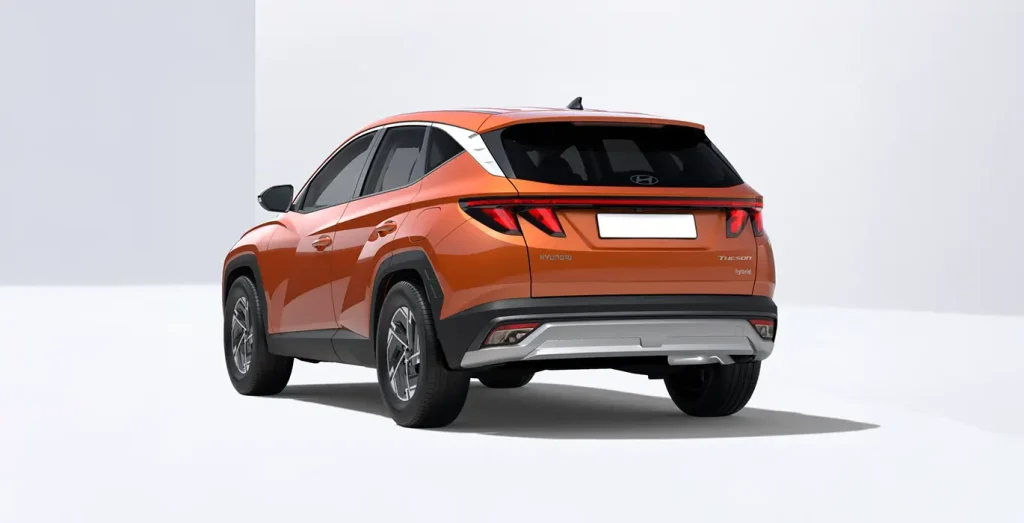 Hyundai Tucson FL 1.6T 239 CV híbrido Klass naranja vista trasera