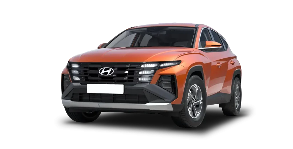Hyundai Tucson FL 1.6T 239CV HEV naranja vista frontal sin matrícula