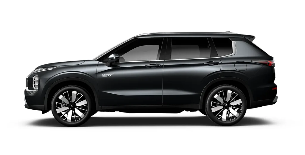 Vista lateral del Mitsubishi Outlander PHEV Kaiteki negro