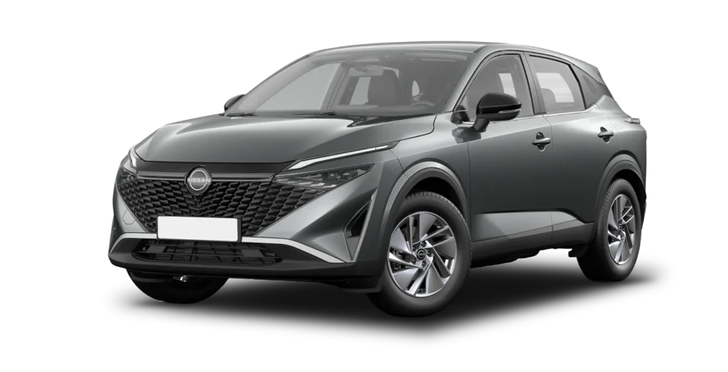 Nissan Qashqai frontal sin matrícula, color gris
