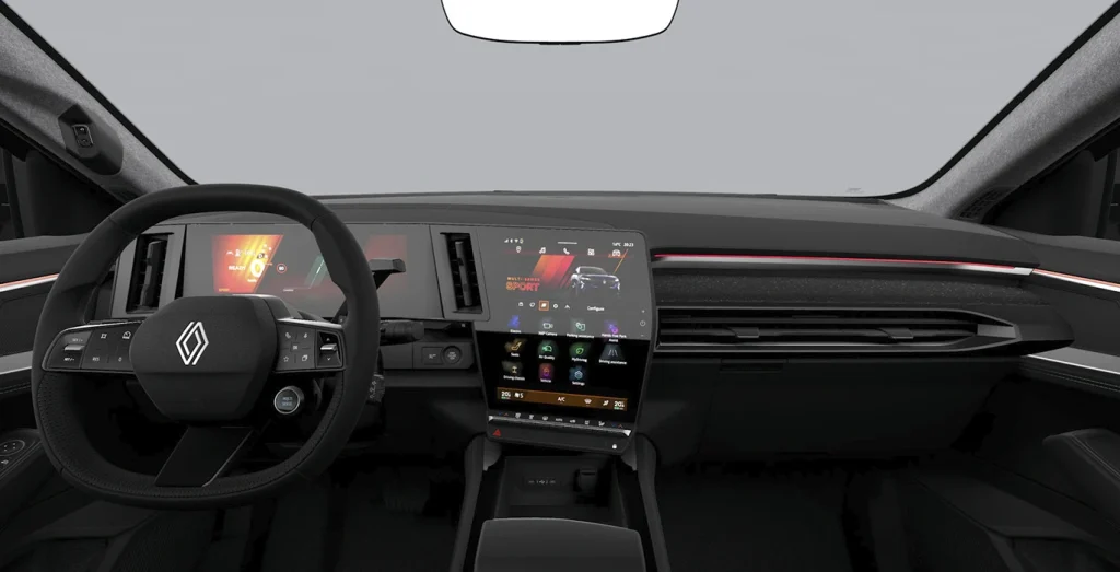 Interior delantera Renault Rafale con asientos y salpicadero